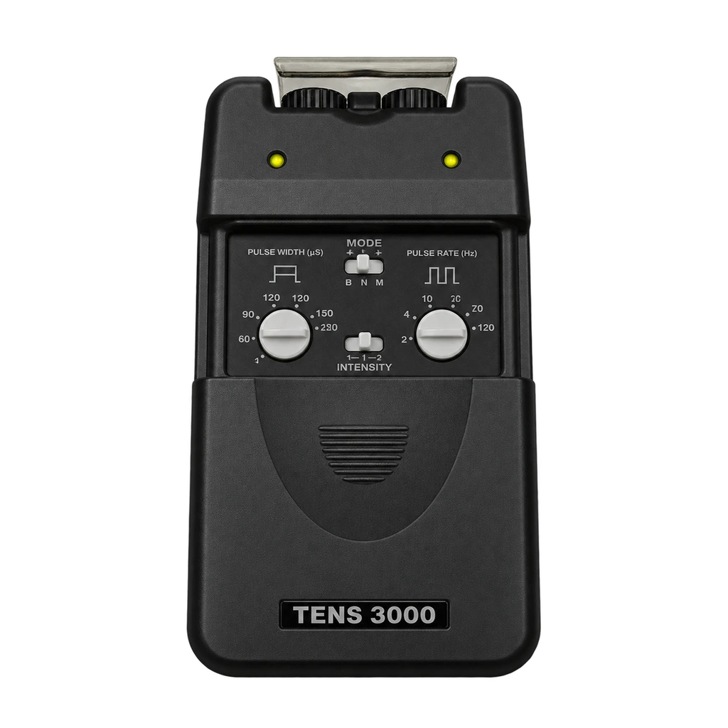 Close-up of the black TENS 3000 analog controller