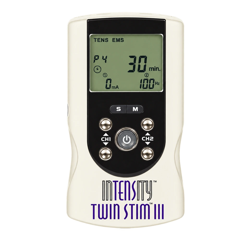 Close-up of the InTENSity Twin Stim III TENS and EMS controller